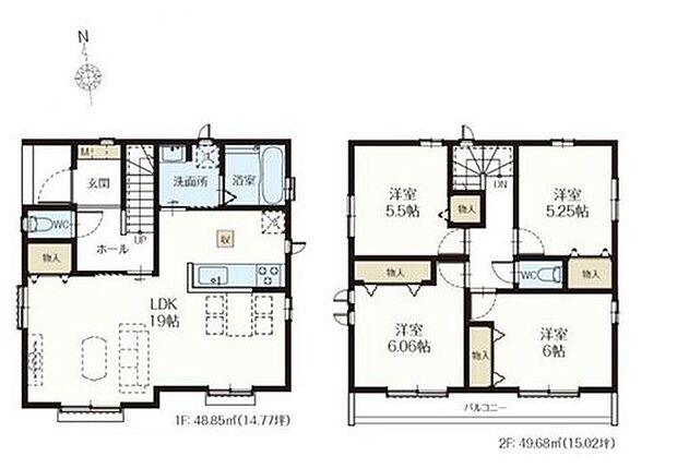 【4LDK】19帖のLDKは3面採光で開放的な空間♪
水回りが集中しているので、家事がしやすい間取りです☆