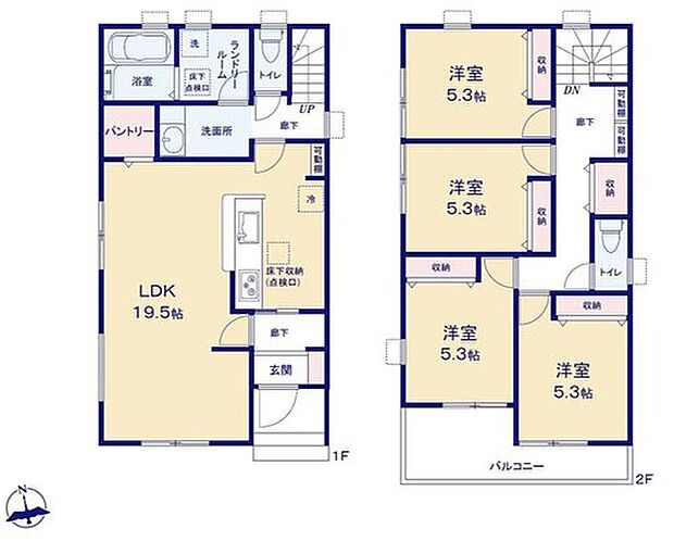 【4LDK】家具選びやレイアウトの幅が広がる19.5帖のLDK♪
季節ごとに模様替えなども、楽しみの一つとなりそうです♪