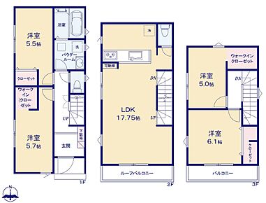 家族とのつながりを意識した見通しのいいリビングは会話が弾んでみんなを笑顔にします。後片付けもラクラクな食洗機付！環境にもママの手にも優しいですね♪居室の2部屋にはウォークインクローゼットを完備！ 