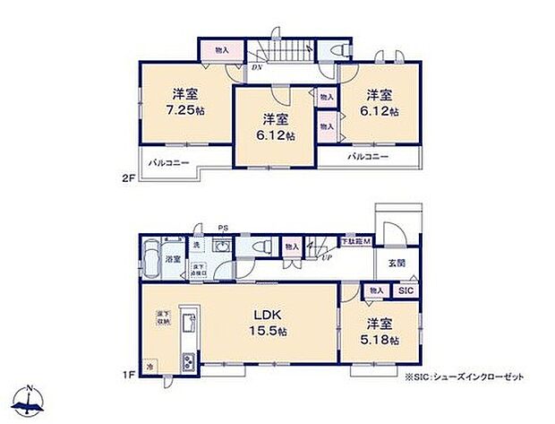 【4LDK】玄関にシューズインクローゼット、全居室に物入完備で収納力抜群！用途別に使い分け可能なツインバルコニーつき♪