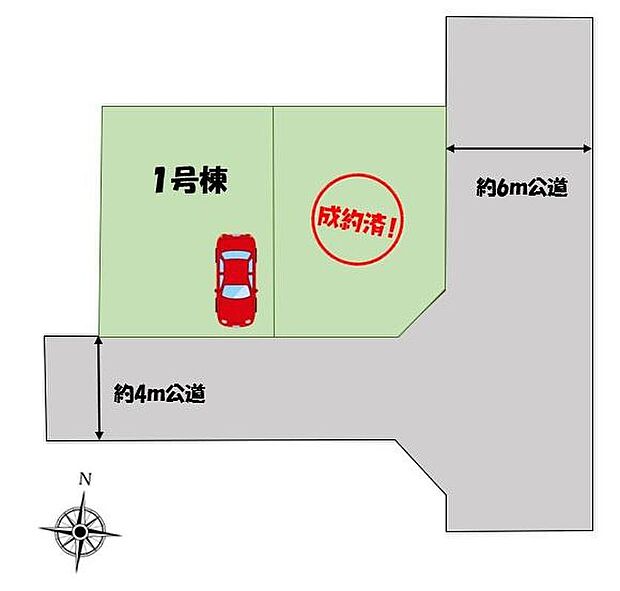 【全体区画図】南側の道路に面しているので陽当たり良好です!住人以外の車の進入も少なく、駐車も安心ですね!