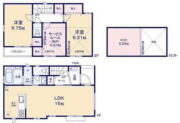 【2LDK+S】広々16帖のLDK!対面キッチンからはLDK全体を見渡せます♪家事を手助けする食洗機付システムキッチン採用♪嵩張る荷物をたっぷり収納できるロフト付き♪各居室に収納を完備!お部屋をスッキリとご使用頂けます♪