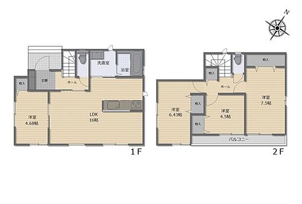 【4LDK】広々16帖のLDK！対面キッチンからはLDK全体を見渡せます♪各居室に収納を完備していますので、お部屋をスッキリとご使用頂けます♪バルコニーは2部屋より出られて便利！春の暖かな陽射しをたっぷり楽しんで♪
