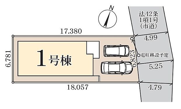 【全体区画図】車高を気にせず停められる、敷地内並列駐車スペース2台分完備!(※車種による)