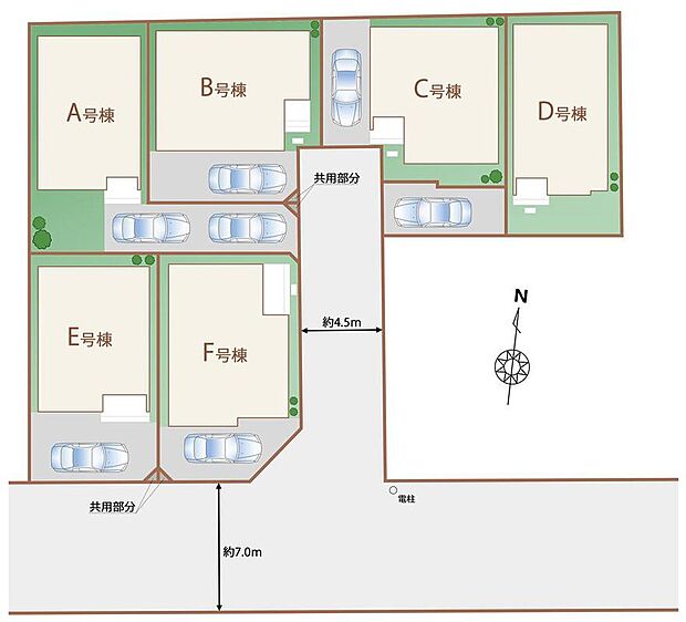 【全体区画図】前面道路は広々7m！駐車も安心ですね♪分譲地内に道路を通しており、ここで分譲地のコミュニティーができますね☆