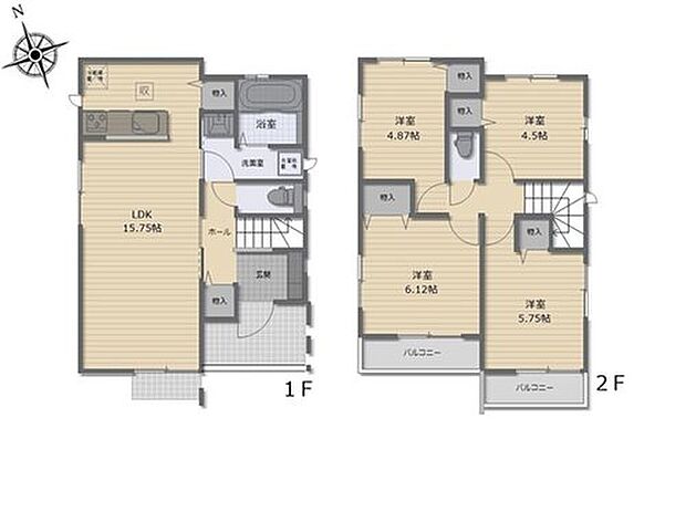 【4LDK】2階に居室をまとめプライベート時間もしっかり確保できる4LDK☆
各居室に収納完備でお部屋がスッキリ片付き広々使用できます♪