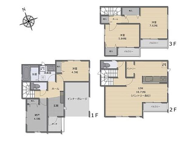 【3LDK+S】食事場所と寛ぐ場所を分けやすい広々約18.71帖のLDK！
キッチンにパントリーを設置していますので、食料品や水などの買い置き場所にも困りません！