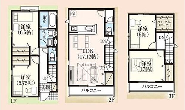 【4LDK】道路からのプライバシーを確保しやすい「2階リビング」を採用!陽当たりの良いLDKは広々17.12帖!対面キッチンからはお部屋全体を見渡せます♪WICなど各居室に収納を完備しているので、お部屋もスッキリ♪