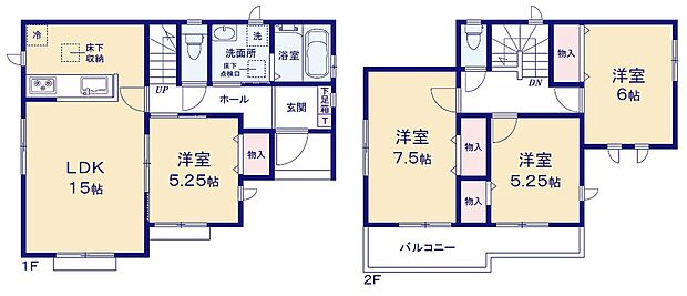 【4LDK】広々15帖のLDK！対面キッチンからはLDK全体を見渡せます♪各居室に収納を完備しているので、お部屋をスッキリとご使用頂けます♪広々としたバルコニーは2部屋から出入り可能で便利！大量の洗濯物も楽々です♪
