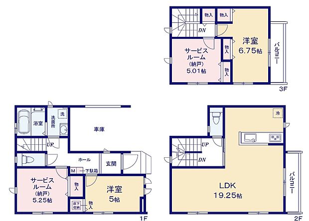 【2LDK+2S】道路からのプライバシーを確保しやすい「2階リビング」採用♪広々19.25帖のLDK!対面キッチンからはLDK全体を見渡せます♪2面バルコニーがあるので、大量のお洗濯物も楽々です♪