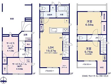 道路からのプライバシーを確保しやすい「2階リビング」を採用♪広々15.37帖のLDK！対面キッチンからはLDK全体を見渡せます♪2面バルコニーがあるので、大量の洗濯物も布団干しも楽々です♪ 