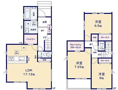 広々17.12帖のLDK！対面キッチンからはLDK全体を見渡せます♪WICやリビング収納、ホール収納など充実の収納設計でお部屋をスッキリとご使用頂けます♪2部屋から出入り可能な広々南向きバルコニー付き♪ 