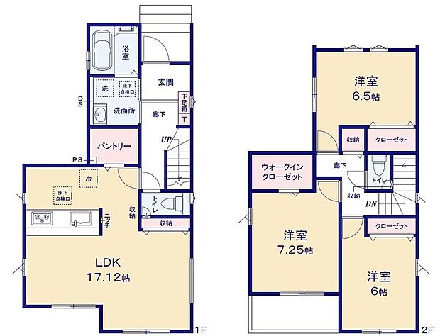 【3LDK】広々17.12帖のLDK!対面キッチンからはLDK全体を見渡せます♪WICやリビング収納、ホール収納など充実の収納設計でお部屋をスッキリとご使用頂けます♪2部屋から出入り可能な広々南向きバルコニー付き♪