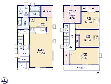 リビングまわりは回遊導線＆ランドリールーム採用で、家事導線がスムーズな間取り☆キッチン裏には収納力抜群のパントリー完備で買い置きにも便利◎ 