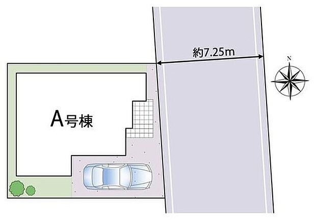 【全体区画図】カースペース1台♪
陽当りの良い道路に面したお住まい。道路幅も広めで、開放感たっぷり♪
お車の出し入れも楽々ですね♪
