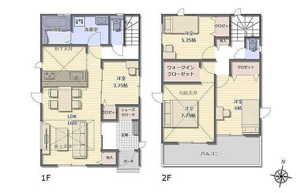 【4LDK】広々16帖のLDK！対面キッチンからはLDK全体を見渡せます♪SICやWICなど充実の収納設計でお部屋もスッキリ♪南向きの広々としたバルコニーなので、大量の洗濯物も楽々ですね♪