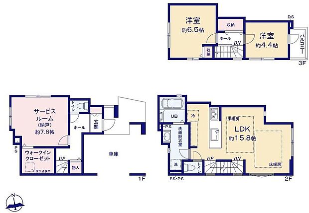 【2LDK+S】道路からのプライバシーを確保しやすい「2階リビング」を採用♪床暖房を採用した明るいリビングダイニングは、家族が自然に集まる寛ぎの場になりそう♪WICなど充実の収納設計でお部屋もスッキリ♪