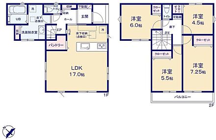 広々17帖のLDK！対面キッチンからはLDK全体を見渡せます♪汚れを気にせず多目的に使える「土間テラス」付き♪全居室に収納を完備しているのでお部屋をスッキリとご使用頂けます♪ 
