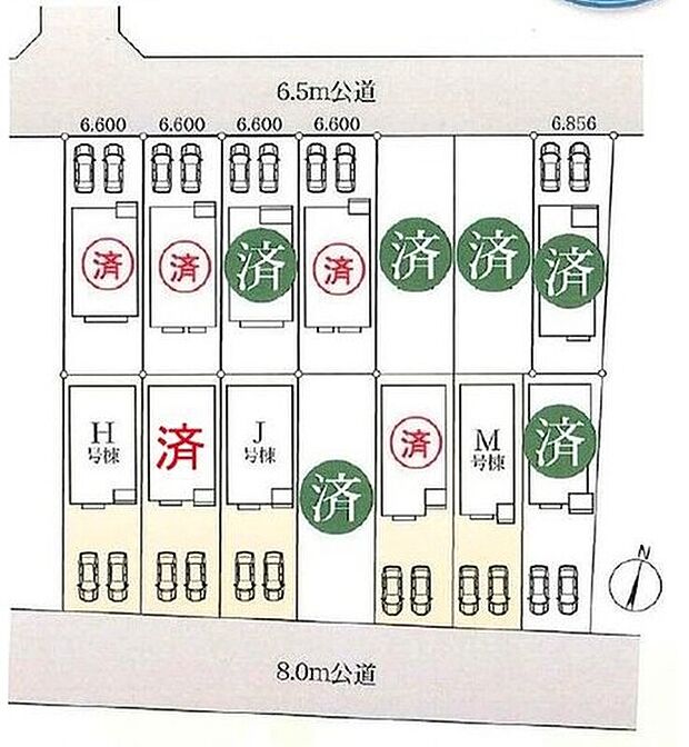 天白区海老山町2期 全14棟、残り3棟
A、B、C、D、G、L、I、M棟 ご成約済み
H棟 4,690万円
J棟 4,690万円