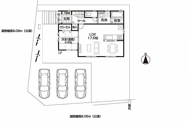 限定1棟、並列3台駐車可能♪
1号棟 3,399万円