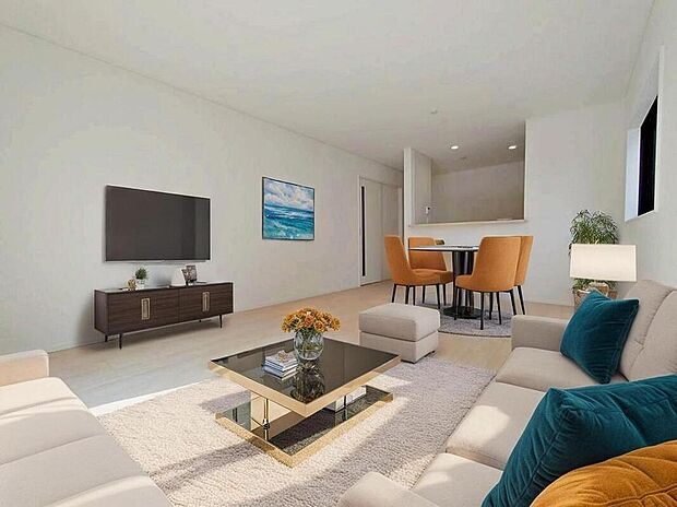 3号棟
明るい雰囲気が心地いい16帖のリビング♪
家族団らんの時間も増えそうなくつろぎの場所になりそう♪
※家具をCGで加工しています。家具付き販売ではございません。