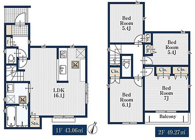 【4LDK】対面式キッチン仕様の広々16.1帖の明るいリビング♪
2階4部屋あり、お子様一人一人にお部屋を与えられます♪
リビングや廊下・各居室に収納スペースが充実♪
日当たり良好な南向きのバルコニー♪