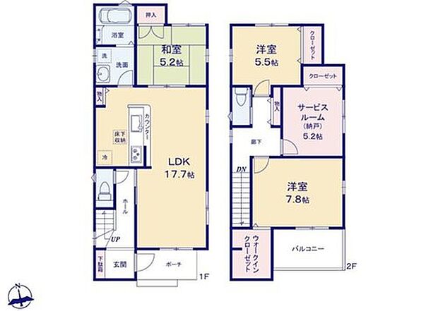 【3LDK+S】対面式キッチン仕様の広々17.7帖の明るいリビング♪
キッチン後ろには便利な収納スペースがございます♪
大きな荷物も収納可能なWIC&納戸付き♪
日当たり良好な南向きのバルコニー♪