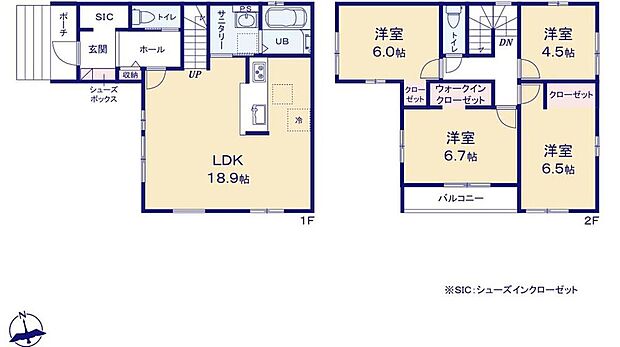 【4LDK】対面式キッチン仕様の広々18.9帖の明るいリビング♪
玄関がスッキリ片付くシューズインクローク付き♪
大きな荷物も収納可能なウォークインクローゼット付き♪
日当たり良好な南向きのバルコニー♪