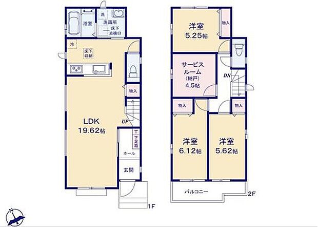 【3LDK+S】対面式キッチン仕様の広々約１９．６４帖の明るいリビング♪
リビングがスッキリ片付く収納スペース付き♪
居室としても使えて便利な約４．５帖の納戸♪
日当たり良好な南西向きのワイドバルコニー♪