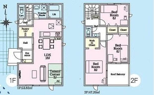 【3LDK】対面式キッチン仕様の１８帖の明るいリビング♪
来客間にもできそうな３帖のタタミコーナー付き♪
パントリーやWICなど収納スペースが充実♪
２部屋から出入りできて便利な南向きのルーフバルコニー♪