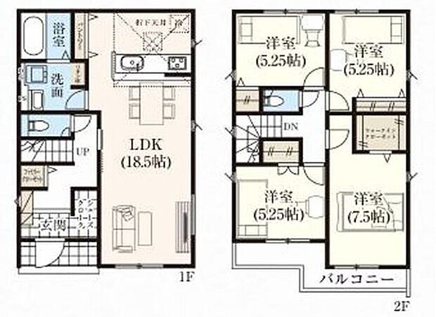 【4LDK】対面式キッチン仕様の広々１８．５帖の明るいリビング♪
パントリー・リネン庫・シューズクローク付きで収納豊富♪
大きな荷物も収納可能なウォークインクローゼット♪
日当たり良好な南向きのワイドバルコニー♪