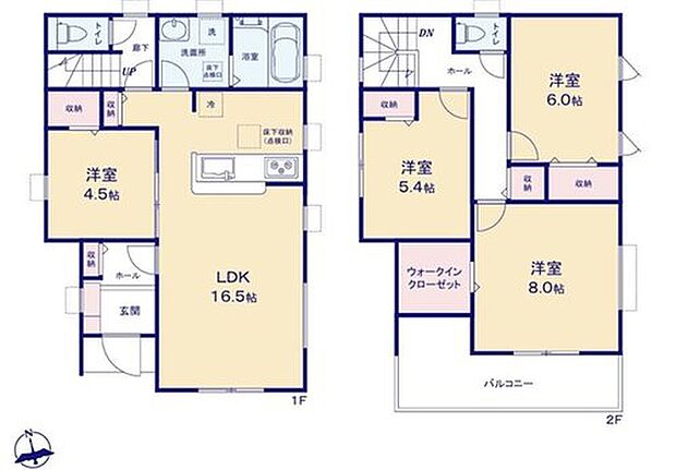 【4LDK】対面式キッチン仕様の広々16.5帖の明るいリビング♪
大きな荷物も収納可能なウォークインクローゼット付き♪
各居室やリビング・廊下に収納スペースが充実♪
日当たり良好な南向きのワイドバルコニー♪
