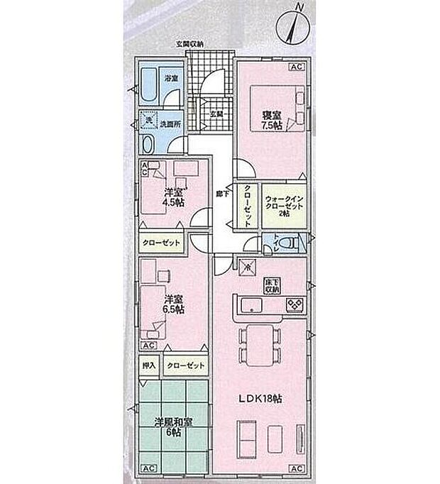 【4LDK】対面式キッチン仕様の広々とした18帖の明るいリビング♪
リビングに隣接したホッと落ち着く6帖の洋風和室♪
各居室や廊下に収納スペースが充実♪
大きな荷物も収納可能なウォークインクローゼット付き♪