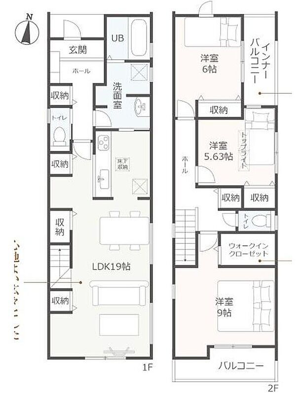【3LDK】対面式キッチン仕様の広々とした１９帖の明るいリビング♪
大きな荷物も収納可能なウォークインクローゼット付き♪
ゆとりのある広い洗面室が魅力♪
雨の日も便利なインナーバルコニー♪