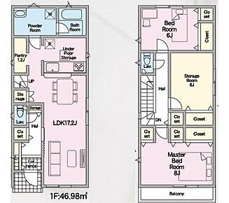 対面式キッチン仕様の広々１７．２帖の明るいリビング♪
キッチンがスッキリ片付くパントリー収納付き♪
納戸やリビング・廊下・各居室に収納スペースが充実！
日当たり良好な南向きのワイドバルコニー♪ 