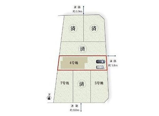 【全体区画図】瀬戸市平町1期
並列2台駐車可能♪お庭付き☆
4号地 3,990万円