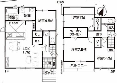 対面式キッチン仕様の広々１７帖の明るいリビング♪
４．５帖の納戸を居室として使えばゆとりある４LDKに進化☆
大きな荷物も収納可能なウォークインクローゼット♪
日当たり良好な南向きのバルコニー♪ 