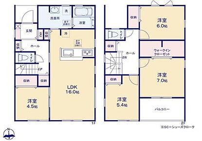 対面式キッチン仕様の明るい１６帖のリビング♪
大きな荷物も収納可能な広々ウォークインクローゼット付き♪
玄関・廊下・リビング・各居室に収納スペースが充実☆
日当たり良好な南向きのバルコニー♪ 