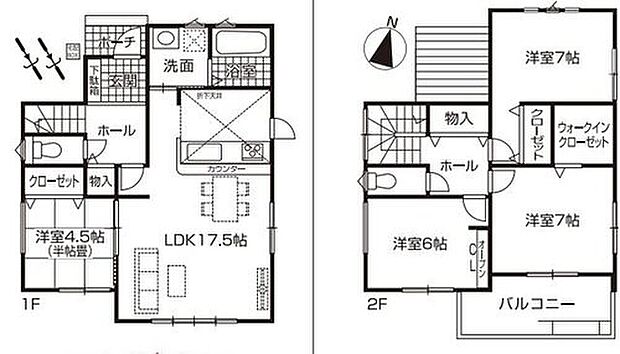 【4LDK】対面式キッチン仕様の大空間１７．５帖の明るいリビング♪
リビングに隣接した、ホッと一息着ける半帖畳♪
各居室や廊下に収納スペースが充実♪
日当たり良好な南向きの広々バルコニー♪