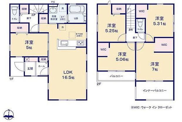 【5LDK】対面式キッチン仕様の広々１６．５帖の明るいリビング♪
大きな荷物も収納可能なウォークインクローゼット付き♪
リビングや廊下、各居室に収納スペースが充実♪
日当たり良好な２つの南向きバルコニー♪