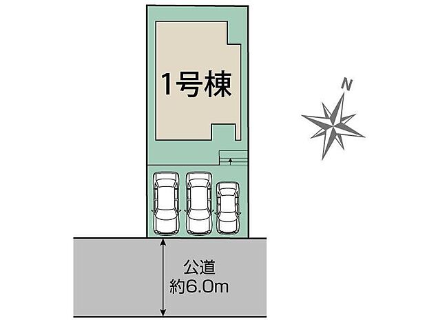 【全体区画図】1号棟 4,190万円
車種により並列3台駐車可能☆
家族分の自転車を駐輪したり、来客用の駐車スペースとしてもお使いいただけます♪