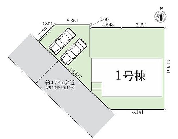 【全体区画図】名古屋市上志段味5期1棟
並列2台駐車可能、広々お庭付き☆
1号棟 3,874万円