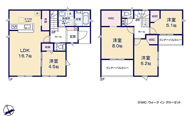 【4LDK】対面式キッチン仕様の明るい１６．７帖のリビング♪
キッチンがスッキリ片付くパントリー付き♪
大きな荷物も収納可能なウォークインクローゼット付き♪
日当たり良好な２つの南西向きバルコニー♪