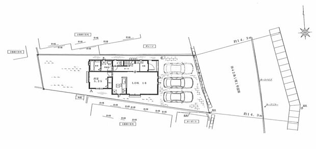 【全体区画図】豊山町豊場47番 全1棟
並列3台駐車可能&お庭付き♪
A号棟 3,690万円