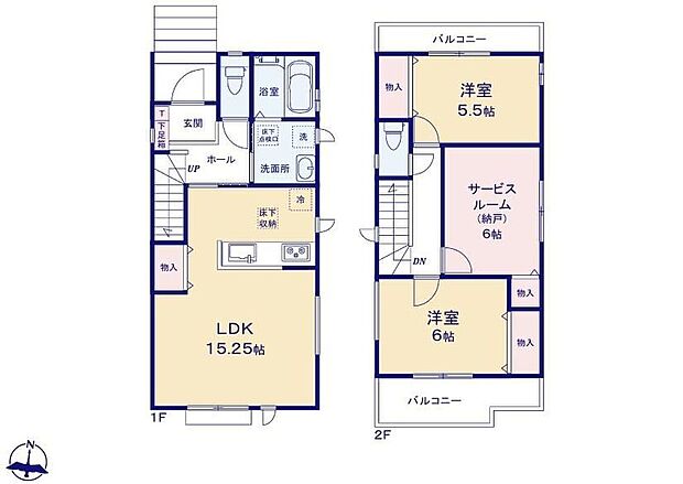 【2LDK+S】対面式キッチン仕様の明るい１５．２５帖のリビング♪
リビングがスッキリ片付く収納スペース付き♪
６帖の納戸を居室として使えば、ゆとりある３ＬＤＫに進化♪
日当たり良好な両面ワイドバルコニー♪