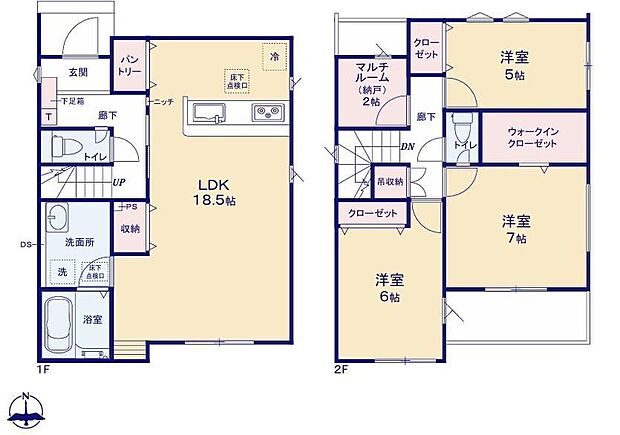 【3LDK+S】対面式キッチン仕様の広々約１８．５帖の明るいリビング♪
キッチンがスッキリ片付くパントリー付き♪
ウォークインクローゼットや納戸付きで収納豊富♪
日当たり良好な南向きのバルコニー♪