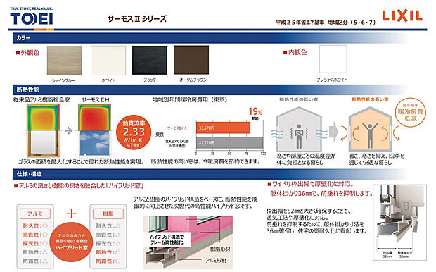 【アルミ樹脂複合窓】断熱性が高いアルミ樹脂複合窓で、エネルギー（光熱費）の節約につながります。樹脂サッシは結露しにくく、お手入れしやすいところも嬉しいポイントです。