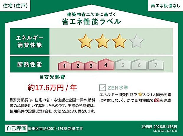 【省エネ】表示の目安光熱費は、住宅の省エネ性能と全国一律の燃料等の単価を用いて算出したものです。実際の光熱費は、使用条件や設備、契約会社・方法などにより異なります。