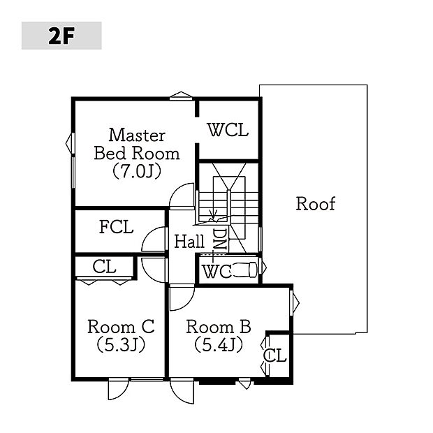 【二階平面図】　各居室にクローゼットを完備