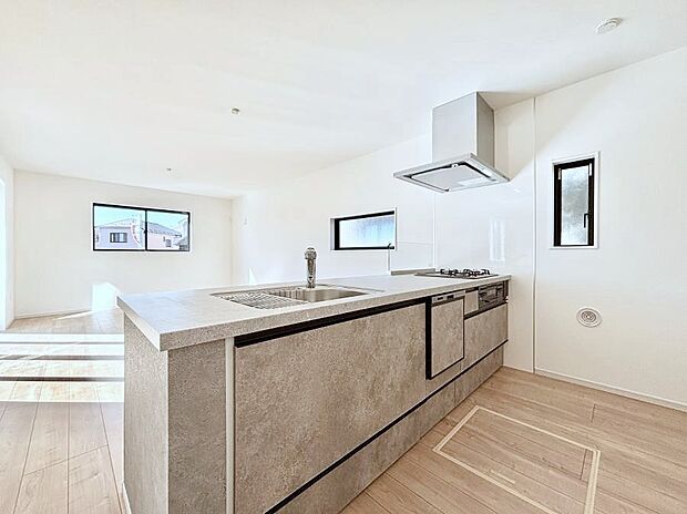 食洗機・浄水器・3ツ口コンロなどデザイン性も機能性も兼ね備えたシステムキッチン!